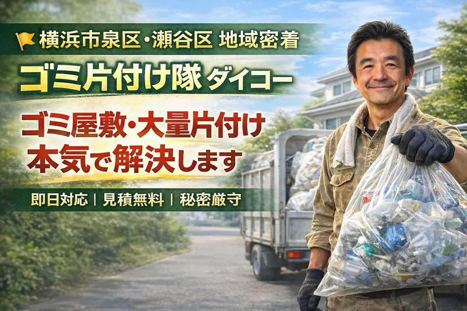 横浜市泉区・瀬谷区で即日対応するゴミ片付け隊ダイコーのゴミ屋敷・大量ゴミ片付け作業風景
