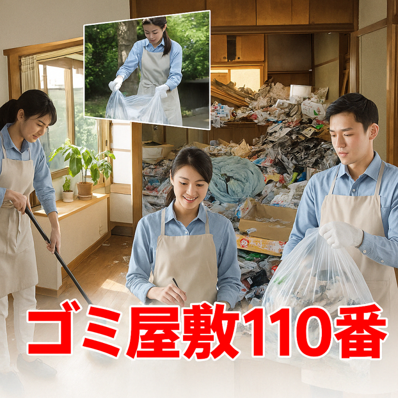横浜のゴミ屋敷清掃を行う女性スタッフ｜片付け・ハウスクリーニング中の様子