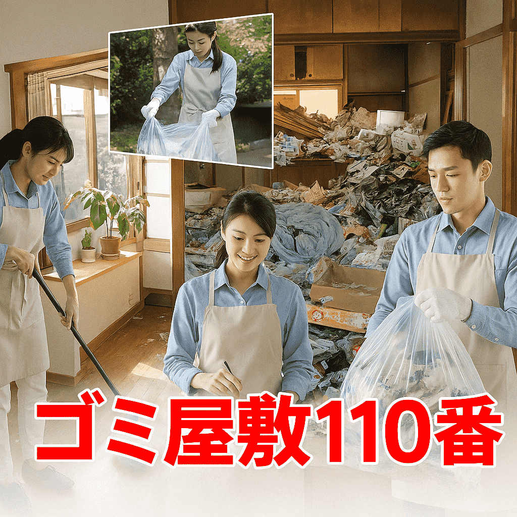 横浜のゴミ屋敷清掃を行う女性スタッフ｜片付け・ハウスクリーニング中の様子