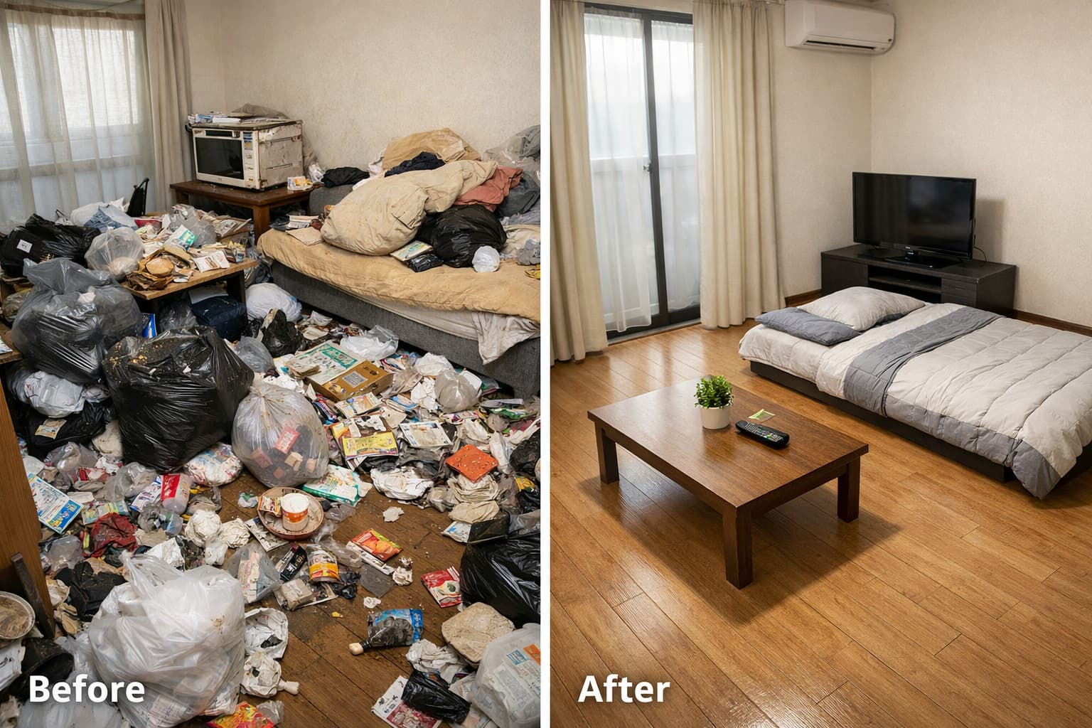 ゴミ屋敷・ゴミマンション片付けビフォーアフターイメージ画像
