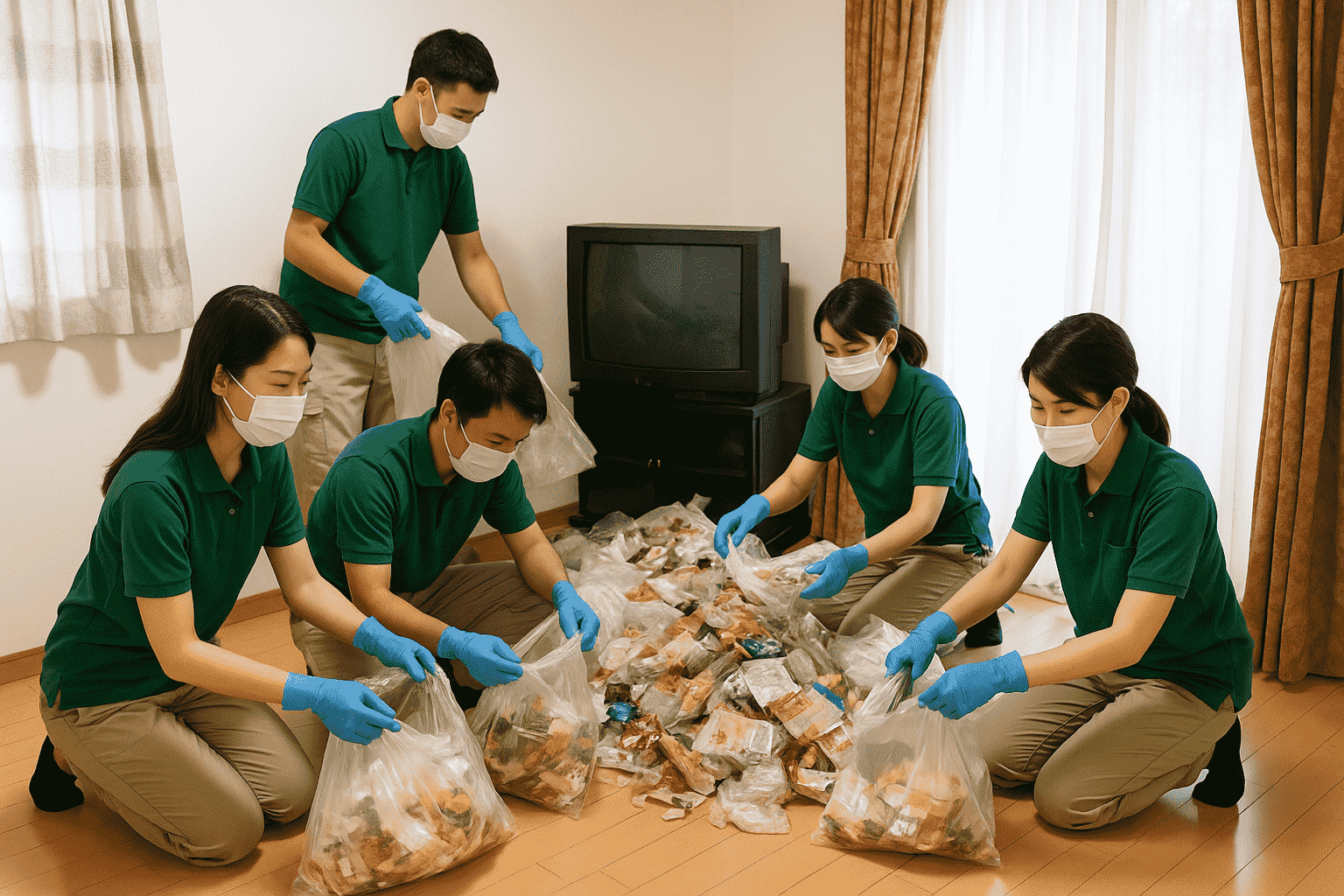 ゴミ部屋のゴミ掃除中の部屋の様子